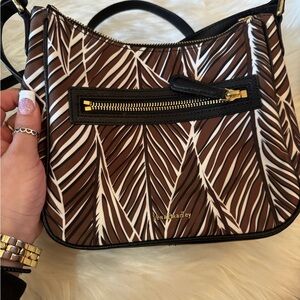 Vera Bradley Brown and White Leaf Pattern Shoulder Bag